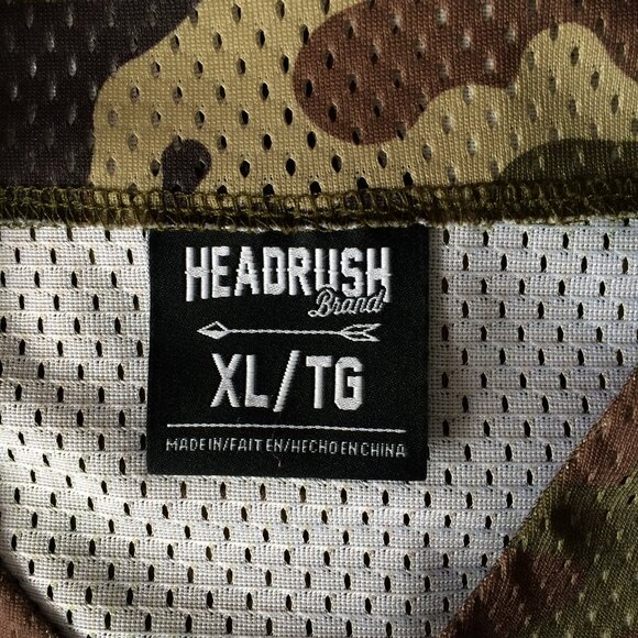 Headrush Mens Camo Jersey XL Khaki Green Brown Button Closure Mesh Short Sleeve - Picture 3 of 7